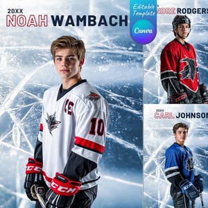 Ice Hockey Canva Custom Templates Backdrops, Senior Sport Hockey Posters, Player Memory Cards Photo Banner, Canva Sports Designs Backgrounds