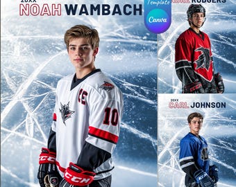Ice Hockey Canva Custom Templates Backdrops, Senior Sport Hockey Posters, Player Memory Cards Photo Banner, Canva Sports Designs Backgrounds