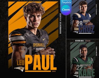 Custom Football Media Day Canva Templates | American Football Inspired Senior Sports Posters, USA Football Backdrops, School Sports Graphics