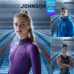 Swimming Canva Template | Swimmer Pool Background For Senior Poster Sports, Custom Swim Photo, Banner Design, Photoshop Template Alternative