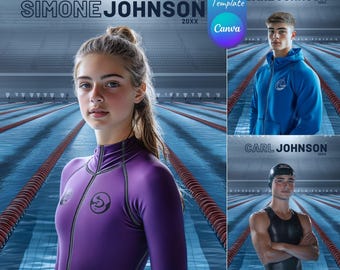 Swimming Canva Template | Swimmer Pool Background For Senior Poster Sports, Custom Swim Photo, Banner Design, Photoshop Template Alternative