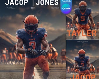 Custom Football Canva Sports Templates Senior Sports Designs Backgrounds, Memory Mates, Team Banners & Custom Player Photography Backdrops