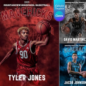 Zestaw Canva Custom Basketball Templates Backdrops | Photo Canva Basketball Backgrounds for Senior Sports Posters Banners, Editable Overlays