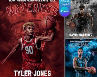 Bundle Canva Custom Basketball Templates Backdrops | Photo Canva Basketball Backgrounds for Senior Sports Posters Banners, Editable Overlays