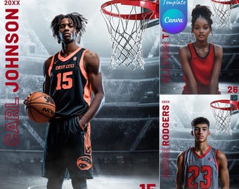 Sport Canva Basketball Photo Template, Sports Custom Backdrops Posters, Overlays for Senior Sport Banners, Editable Photo Basketball Designs