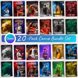 20 pakietów niestandardowych szablonów sportowych Canva | Kolorowe tła fotograficzne Canva Photo Basketball, Volleyball i Football Senior Sports Posters