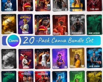 20 Bundle Canva Custom Sports Templates Bundle | Canva Photo Basketball, Volleyball and Football Color Photo Backdrops Senior Sports Posters