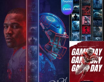 Football Canva Templates Sports Backdrops | Senior Sports Posters Backgrounds, Gameday Social Media & College Sport Design Layouts