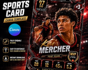 Custom Basketball Player Sport Card Templates | Canva Kids Sports Cards, Little League Trading Cards & Printable Athlete Designs Backgrounds