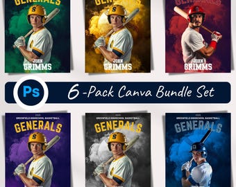 Bundle Baseball Poster Custom Photoshop Sports Templates | Baseball Poster Designs | Senior Design Your Team Photo Templates and Backgrounds