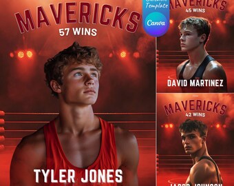 Wrestling Canva Custom Templates | Senior Custom Sports Banner Posters Backdrops | Canva Wrestling Backgrounds Editable Photo Sports Designs
