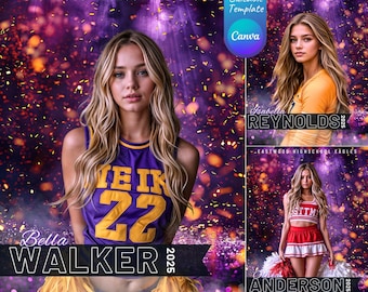 Custom Canva Cheerleader Templates Backdrops | Custom PhotoCheerleading Backgrounds for Senior Sports Posters Banners | Cheerleader Overlays
