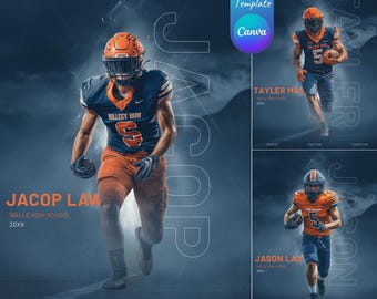 Benutzerdefinierte Canva Sport Social Media-Vorlagen, Spieltag Canva Designs, Football Posts Player Stat Grafiken, Schul- und Collegesportvorlagen