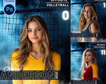 Photoshop Volleyball Templates Custom Photo Backdrops | Senior Sports Posters | Overlays Editable Sports Designs Backgrounds, School Banners