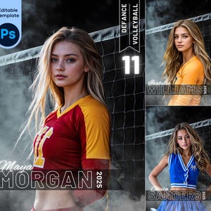 Modelos de vôlei para Photoshop | Fundos de fotos personalizados | Pôsteres de esportes para a terceira idade | Sobreposições, fundos de designs esportivos editáveis, faixas escolares