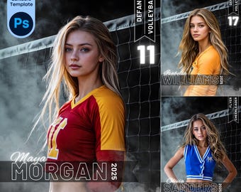Photoshop Volleyball Templates Custom Photo Backdrops | Senior Sports Posters | Overlays Editable Sports Designs Backgrounds, School Banners