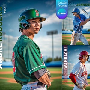 Modello di foto personalizzata per baseball su Canva / Per poster sportivi senior, carte da baseball, poster personalizzati, carte dei giocatori, striscioni sportivi, sfondi regalo