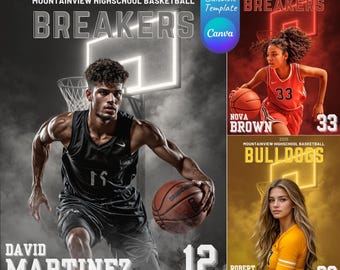 Bundle Canva Basketball Template & Sports | Custom Backdrops Posters, Overlays for Senior Sports Banners | Editable Photo Basketball Designs