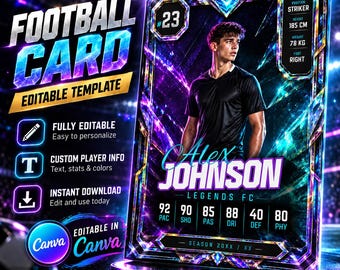 Custom Soccer Player Sport Card Templates | Canva Kids Sports Cards, Little League Trading Cards & Printable Athlete Designs Backgrounds