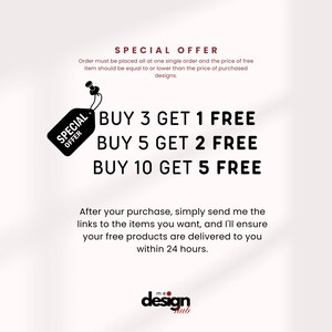 May include: A promotional graphic with text on a light background. The text reads "SPECIAL OFFER" and details a "BUY 3 GET 1 FREE" promotion, along with other offers. A black tag with "SPECIAL OFFER" is in the upper left.