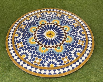 Handmade Moroccan Mosaic Table – Colorful Zellij Round Patio and Garden Table , Outdoor Coffee, Side Table Art