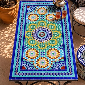 Luxuriöser marokkanischer Mosaik-Couchtisch – Handgefertigter Zellige-Fliesentisch – Mediterrane Terrassenmöbel
