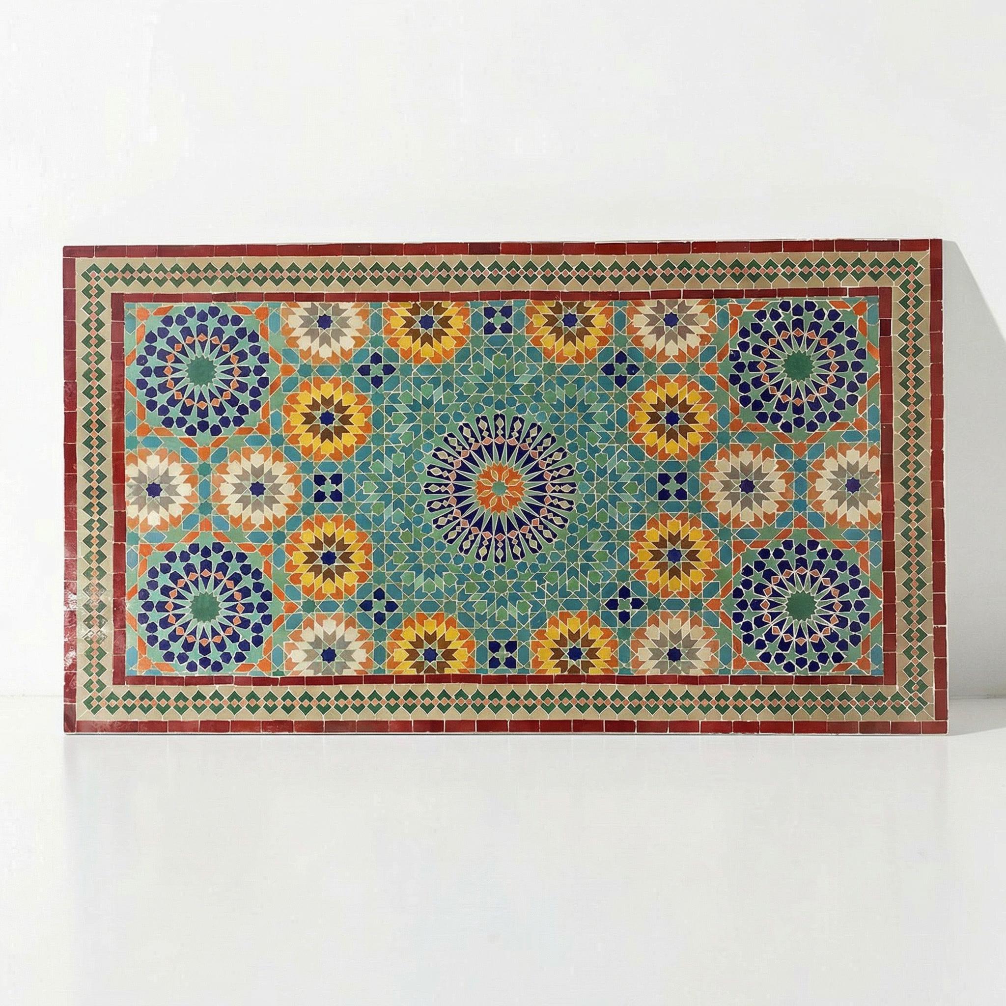 Handmade Moroccan Mosaic Table – Colorful Zellij Rectangular Patio