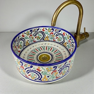 Moderne keramische wastafel: roze keramische wastafel, handbeschilderde wastafel, handgemaakte wastafel, keramisch beschilderde wastafel, badkamer wastafel, keuken wastafel, Marokkaanse wastafel