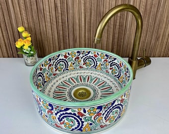 Modern Ceramic sink: Vessel Sink, Hand Painted Sink, Handmade Sink, Ceramic Painted Sink, Bathroom Sink, Kitchen Sink, Moroccan Sink