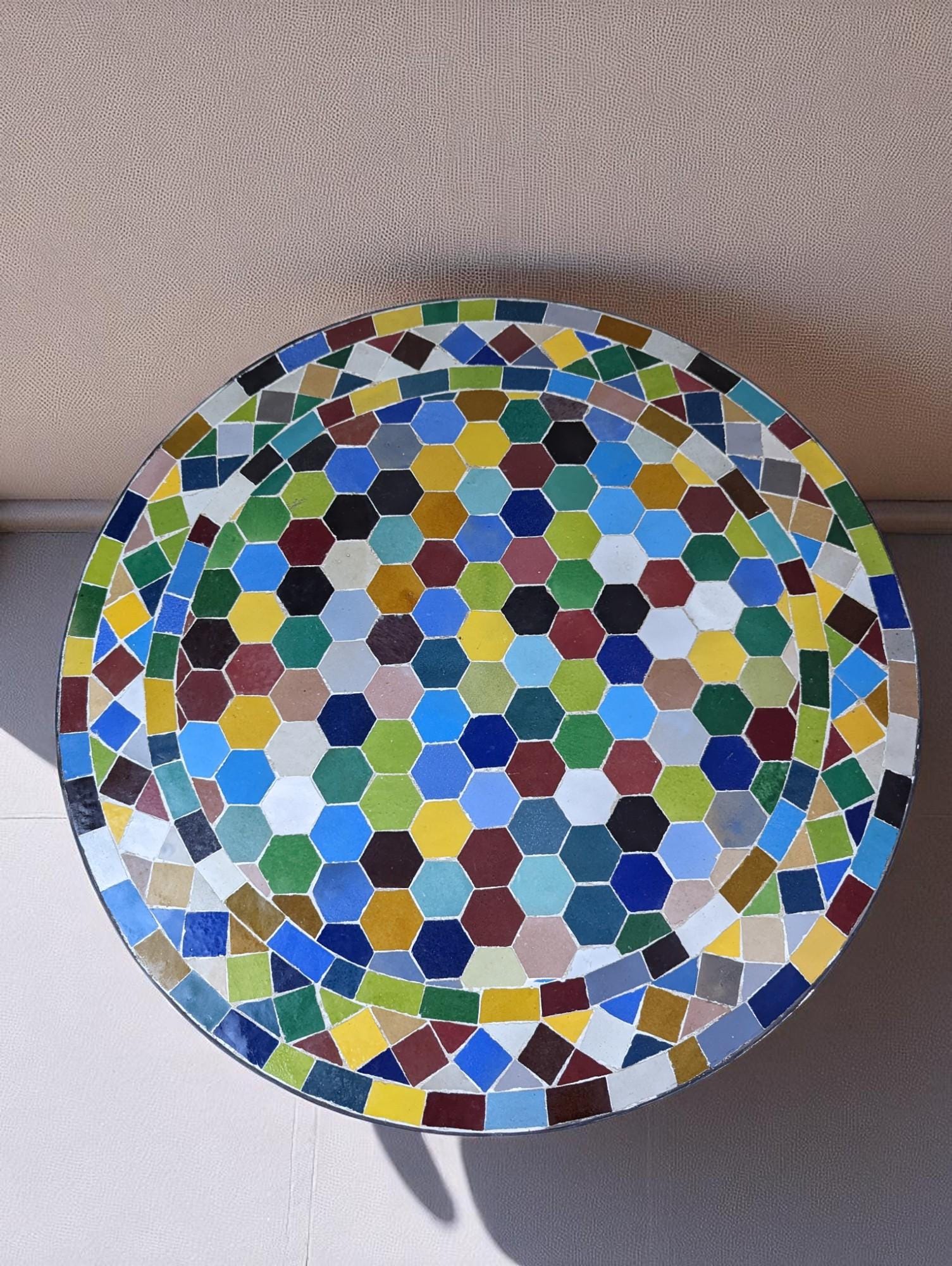 Colorful Handmade Moroccan Mosaic Table – Colorful Zellij Round Patio and Garden Table , Outdoor Coffee, Side Table Art