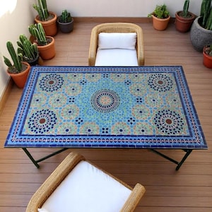 Handmade Moroccan Mosaic Table – Colorful Zellij rectangular Patio and Garden Table , Outdoor Coffee, Side Table Art
