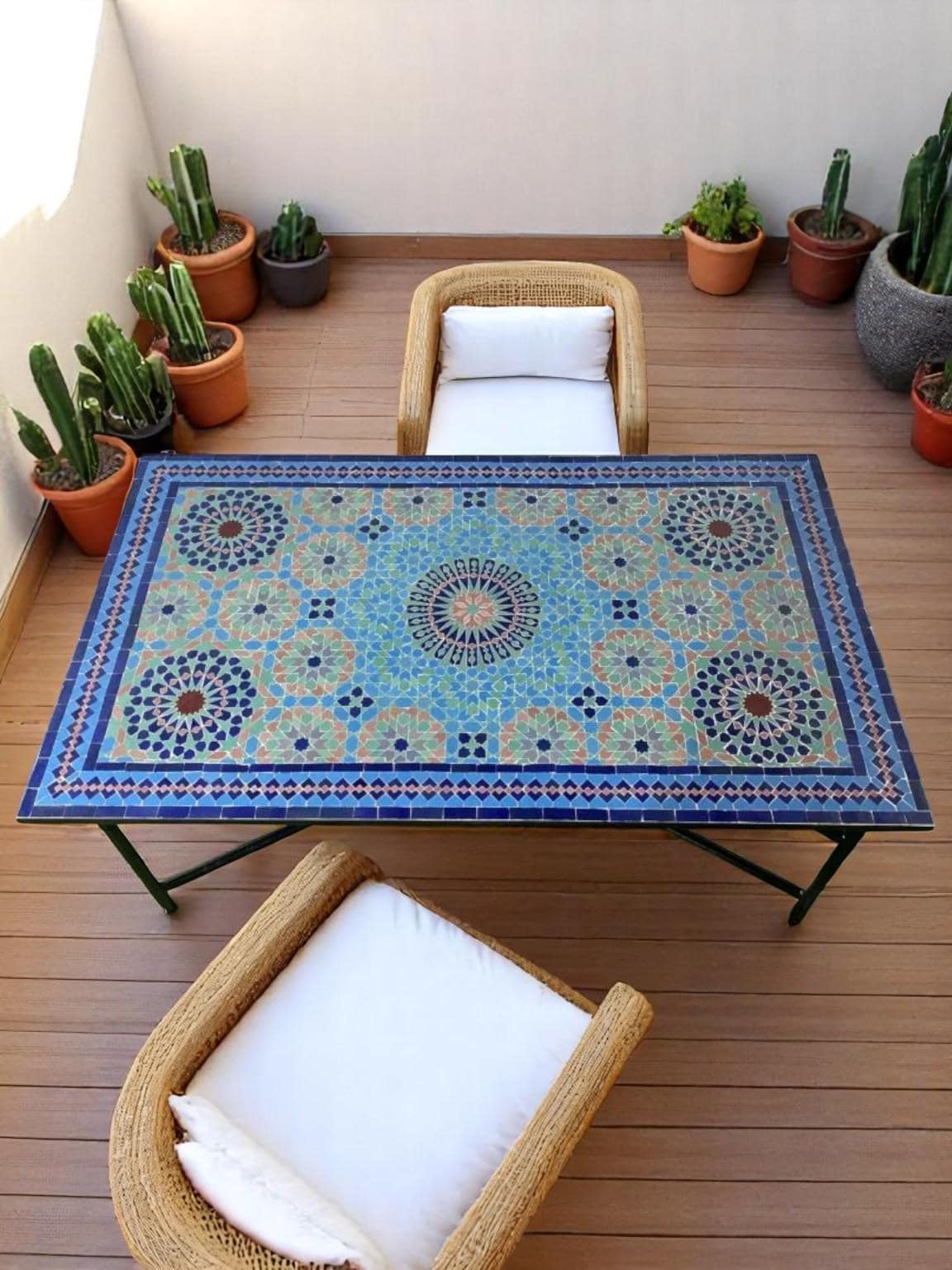 Handmade Moroccan Mosaic Table – Colorful Zellij Rectangular Patio