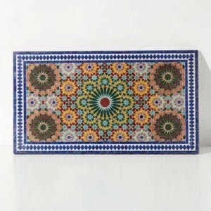 Mesa de mosaico marroquí hecha a mano – Mesa rectangular de jardín y patio con mosaico Zellij colorido, mesa de centro para exteriores, mesa auxiliar artística
