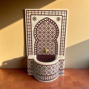 Custom Mosaic Wall Fountain – Moroccan Zellige Style | Indoor Outdoor Rustic Water Feature for Garden, Patio or Courtyard Decor