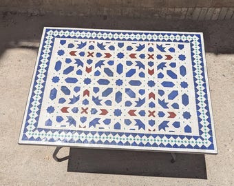Moroccan Mosaic Folding Table, Blue Zellige Coffee Table, Handmade Patio Side Table