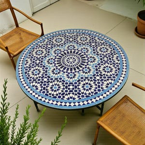 Handmade Moroccan Mosaic Table – Colorful Zellij Round Patio and Garden Table , Outdoor Coffee, Side Table Art