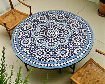 Handmade Moroccan Mosaic Table – Colorful Zellij Round Patio and Garden Table , Outdoor Coffee, Side Table Art