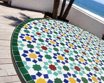 Customizable Handmade Moroccan Mosaic Table – Colorful Zellij Round Patio and Garden Table , Outdoor Coffee, Side Table Art