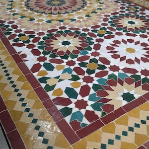 Handmade Moroccan Mosaic Table, Rectangular Zellige Dining Table, Custom Tile Patio Table, Indoor Outdoor Garden Furniture, Artisan Decor