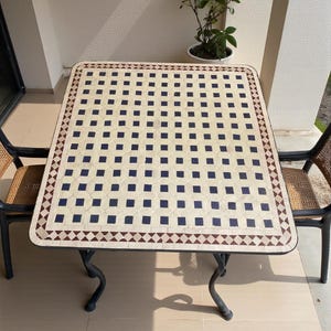 Essaouira Breeze Moroccan Mosaic Table – Handmade Beige & Brown Zellige Patio Table, Geometric Square Dining and Coffee Table for Terrace