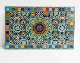 Moroccan Mosaic Table – Colorful Zellij rectangular Patio and Garden Table , Outdoor Coffee, Side Table Art