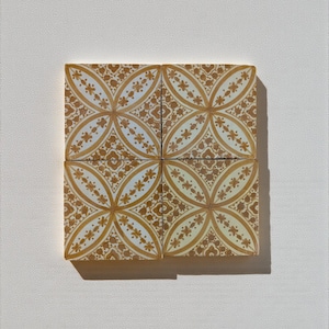 Moroccan Tiles Zellige Andalusian Honey – Handmade 10x10 cm Ceramic Tiles, Andalusian Floral Pattern, Warm Honey & Ivory Colors