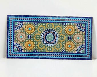 Moroccan Mosaic Table Handmade | Rectangular Zellige Table | Blue Tile Outdoor Indoor Table | Artisan Coffee Dining Table