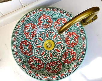 Modern Ceramic sink: Floral ceramic sink, Hand Painted Sink, Handmade Sink, ceramic painted sink, round ceramic sink, Moroccan Sink