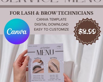 Plantilla de Canva para el menú de servicios de técnico de pestañas y cejas (tono de piel/tierra)