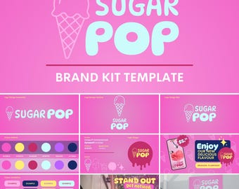 Bright & Fun Ice Cream Inspired "Sugar Pop" Brand Kit Guideline Canva Template