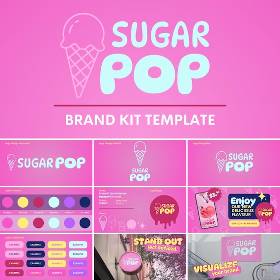 Bright & Fun Ice Cream Inspired "Sugar Pop" Brand Kit Guideline Canva Template