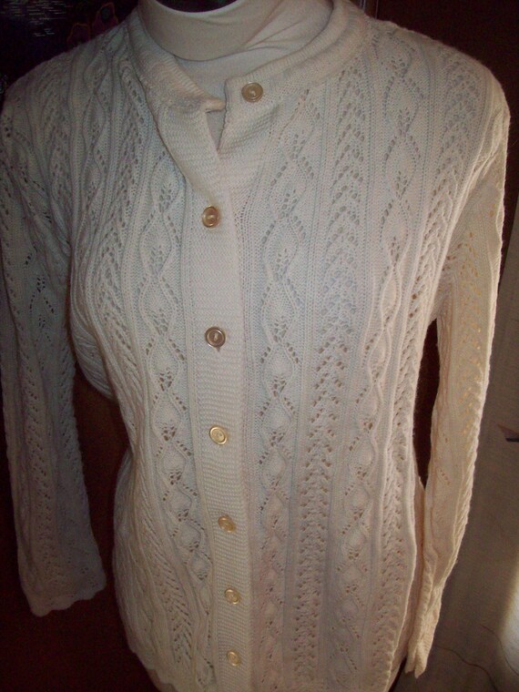 Original Vintage 60s 70s Off White Button Down Ca… - image 3