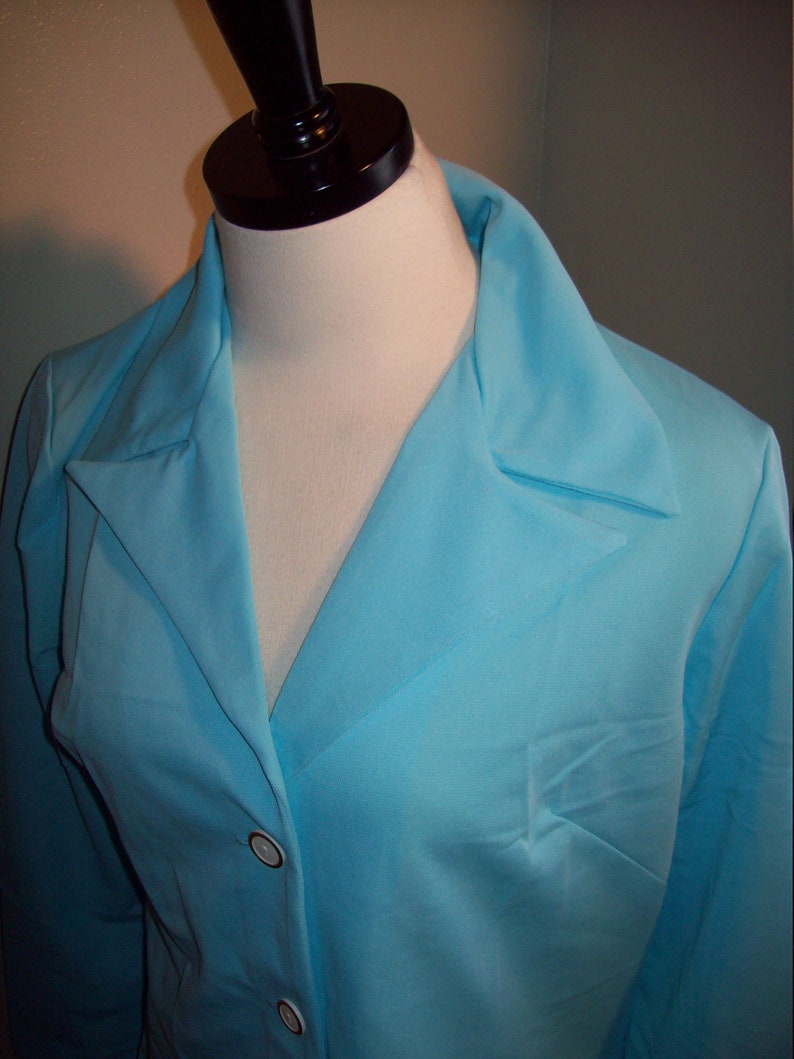 Vintage 60s 70s Robins Egg Pastel Blue 2 Piece Jacket Pant Womens Suit Groovy Retro Marcia Brady Bunch Outfit Leisure Suit Size 14