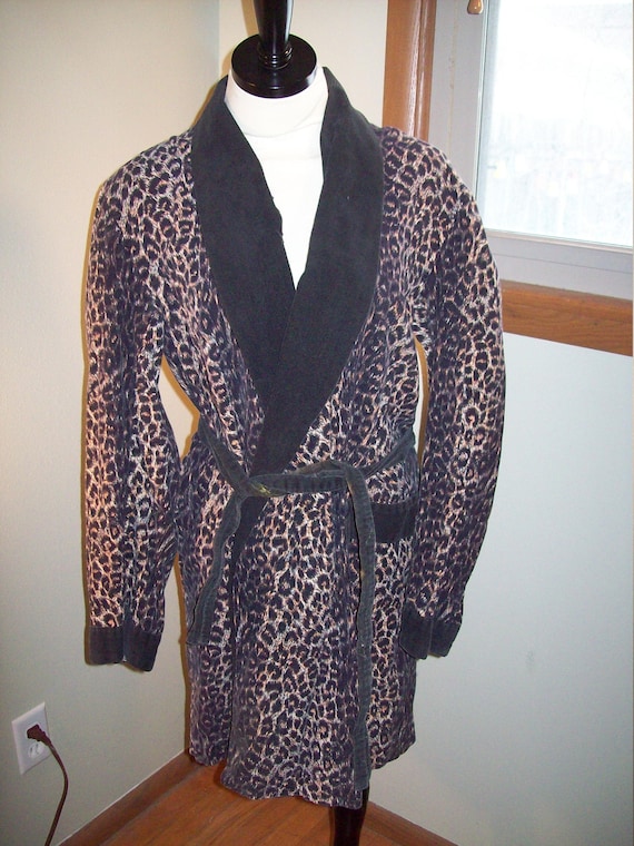 Vintage 50s 60s Leopard Print Smoking Jacket Robe
